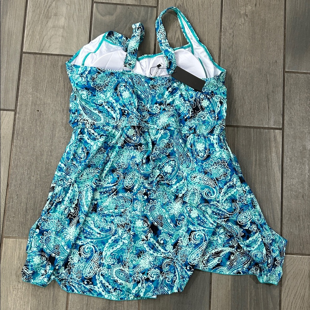 Tempt Me Blue Purple Foliage Swim Dress 1-Piece Size 16W NWT Adjustable Cups - Picture 6 of 7